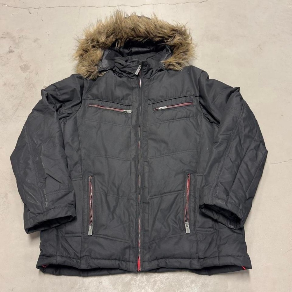 Vintage Y2K black faux fur hooded puffer jacket